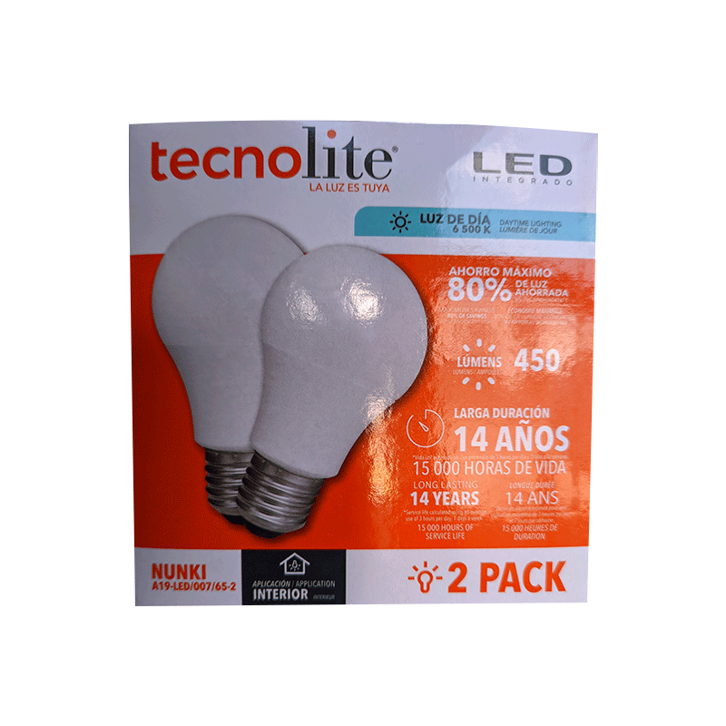 BOMBILLO LED E27 5W 100- 240 V 2PACK TECNOLITE